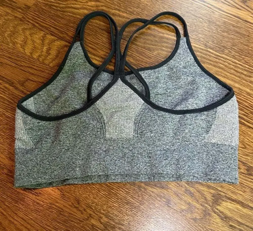 40360 DKNY sports bra heather gray w/black strappy Size Small